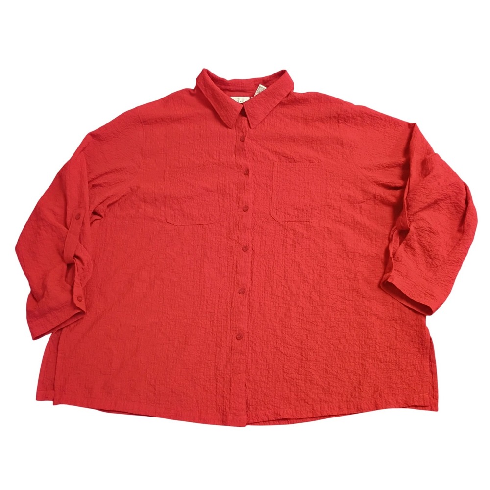 White Stag Button Front Shirt Womens 22W/24W Red Crinkle Roll Tab WS555115